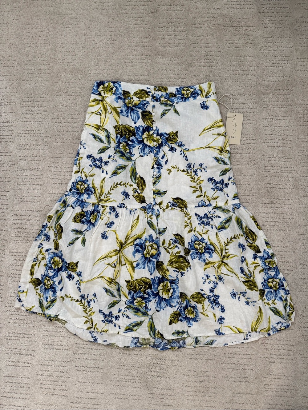 Joie Linen Floral A-Line Midi Skirt